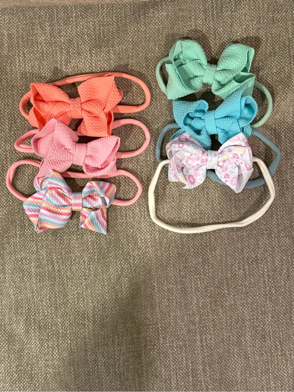 Girls 6 pack Bow Headband Set – Mint, Teal, coral, pink & Pink Floral, striped